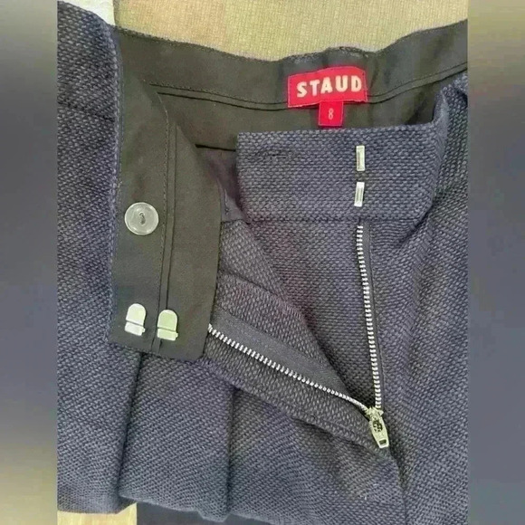 NWOT- STAUD Navy Wide Legged Trousers, Tweed/Textured, Size 8, work pants - Picture 6 of 7